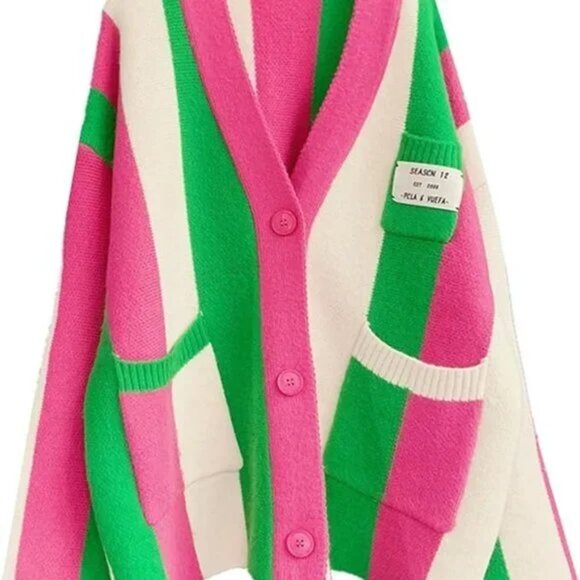 Watermelon Boxy Color Block Colourful Cardigan Sweater - Picture 1 of 5